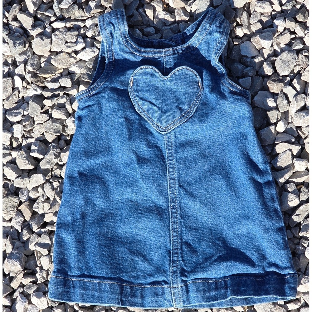 Baby Gap Denim Heart Jumper Dress Blue Medium Wash 6-12 Months Snap Back